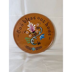Vintage Folk Art God Bless Our Home‎ Wooden Plaque Hand Painted Made in Japan